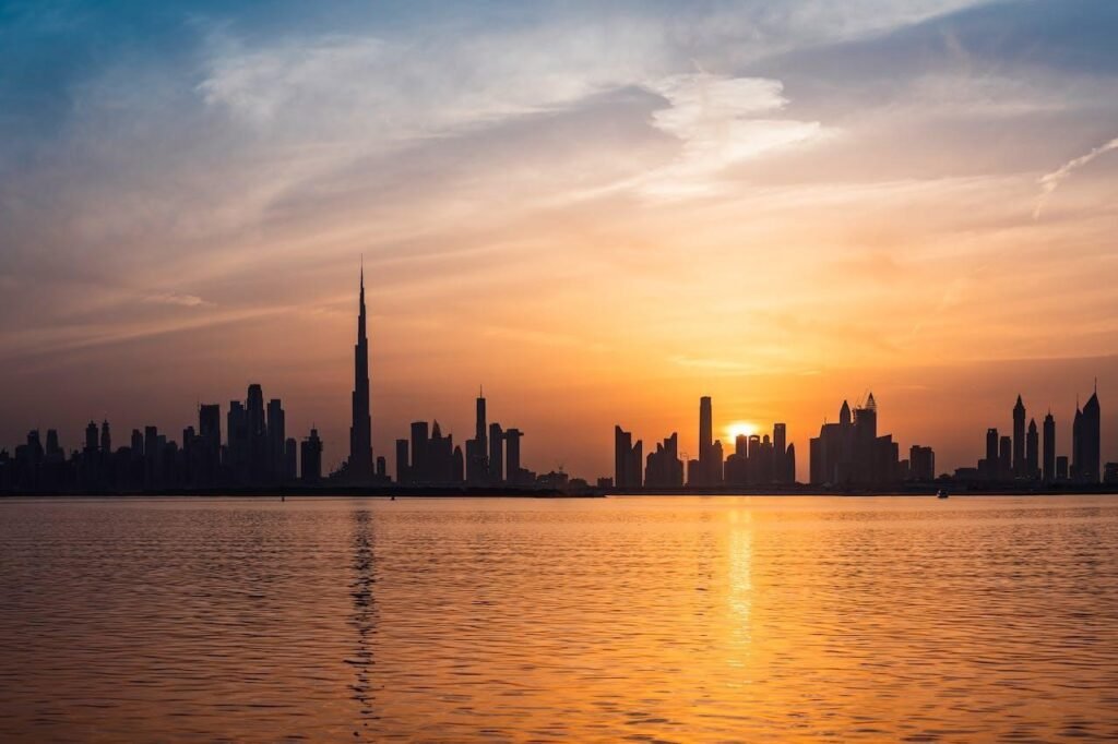 View of Dubai during sunset.